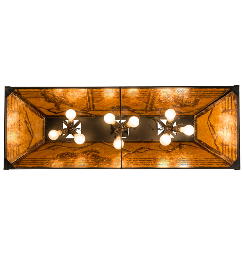 Meyda Lighting Personalized 48" 9-Light Black Ranch Island Pendant Light With Amber Mica Shade Glass