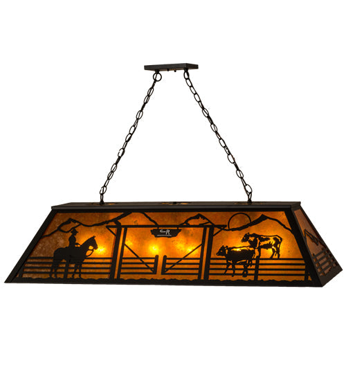 Meyda Lighting Personalized 48" 9-Light Black Ranch Island Pendant Light With Amber Mica Shade Glass