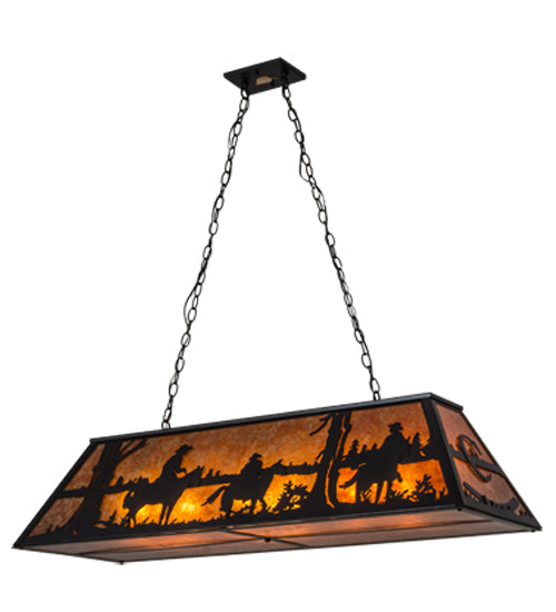 Meyda Lighting Personalized 48" 9-Light Flat Black Rockin' C Ranch Island Pendant Light With Amber Mica Shade Glass