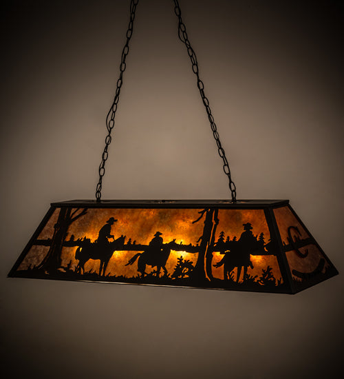 Meyda Lighting Personalized 48" 9-Light Flat Black Rockin' C Ranch Island Pendant Light With Amber Mica Shade Glass