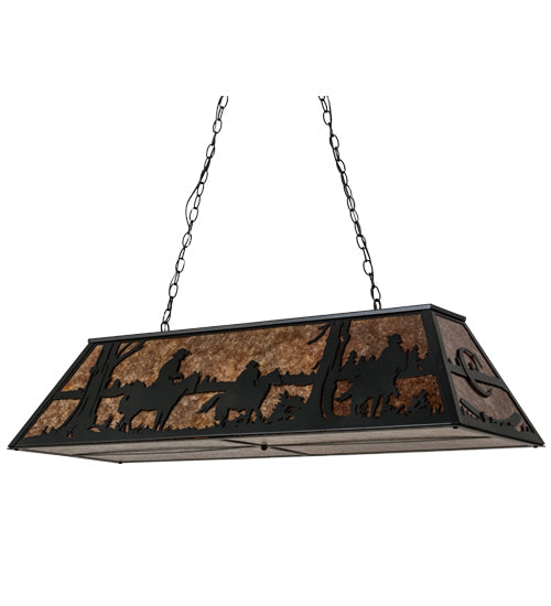 Meyda Lighting Personalized 48" 9-Light Flat Black Rockin' C Ranch Island Pendant Light With Amber Mica Shade Glass
