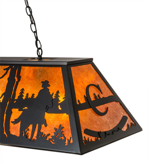 Meyda Lighting Personalized 48" 9-Light Flat Black Rockin' C Ranch Island Pendant Light With Amber Mica Shade Glass