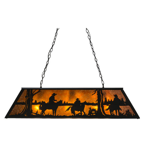 Meyda Lighting Personalized 48" 9-Light Flat Black Rockin' C Ranch Island Pendant Light With Amber Mica Shade Glass