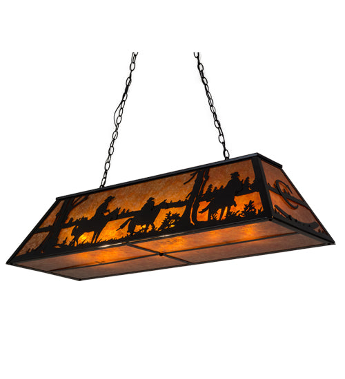 Meyda Lighting Personalized 48" 9-Light Flat Black Rockin' C Ranch Island Pendant Light With Amber Mica Shade Glass