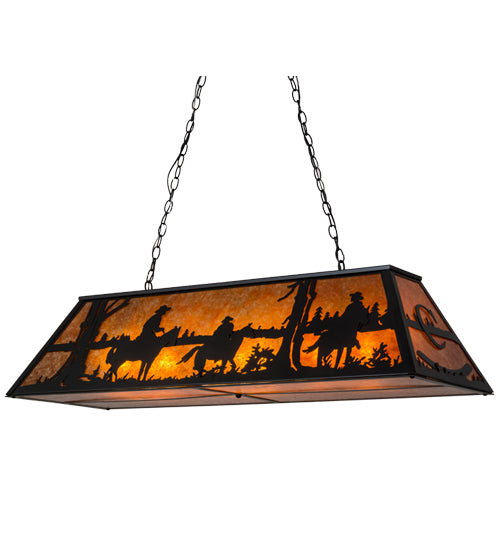 Meyda Lighting Personalized 48" 9-Light Flat Black Rockin' C Ranch Island Pendant Light With Amber Mica Shade Glass