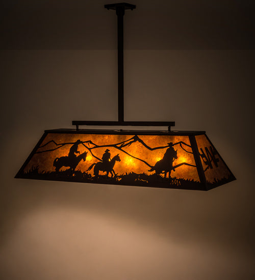 Meyda Lighting Personalized 48" 9-Light Mahogany Bronze Ranch Island Pendant Light With Amber Mica Shade Glass