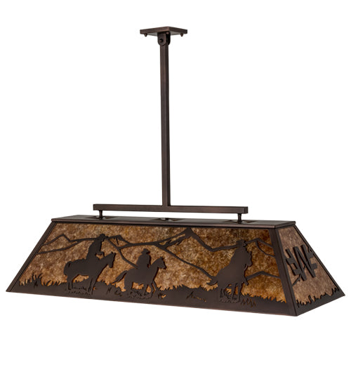 Meyda Lighting Personalized 48" 9-Light Mahogany Bronze Ranch Island Pendant Light With Amber Mica Shade Glass
