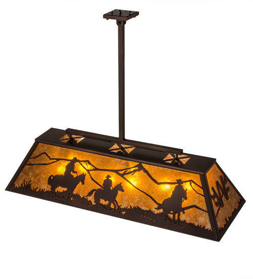 Meyda Lighting Personalized 48" 9-Light Mahogany Bronze Ranch Island Pendant Light With Amber Mica Shade Glass