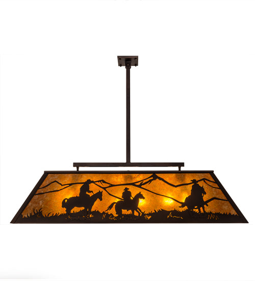 Meyda Lighting Personalized 48" 9-Light Mahogany Bronze Ranch Island Pendant Light With Amber Mica Shade Glass