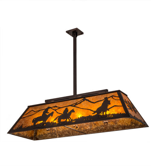Meyda Lighting Personalized 48" 9-Light Mahogany Bronze Ranch Island Pendant Light With Amber Mica Shade Glass