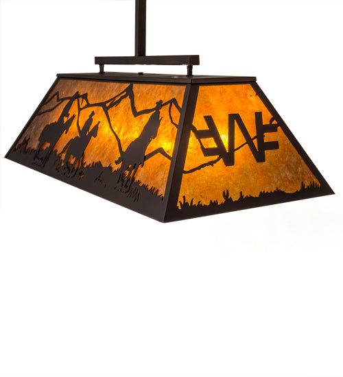 Meyda Lighting Personalized 48" 9-Light Mahogany Bronze Ranch Island Pendant Light With Amber Mica Shade Glass