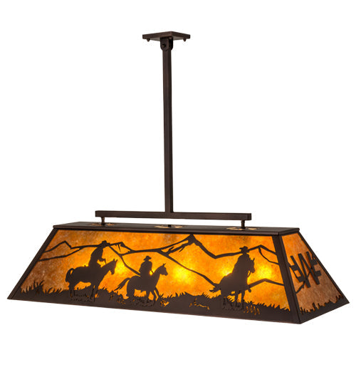 Meyda Lighting Personalized 48" 9-Light Mahogany Bronze Ranch Island Pendant Light With Amber Mica Shade Glass