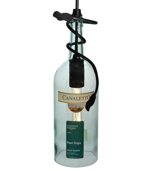 Meyda Lighting Personalized 5" Black Mini Pendant Light With Clear Green Canaletto Wine Bottle Shade Glass