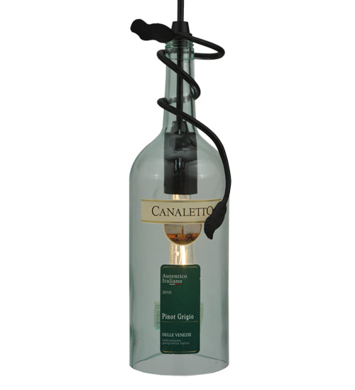 Meyda Lighting Personalized 5" Black Mini Pendant Light With Clear Green Canaletto Wine Bottle Shade Glass