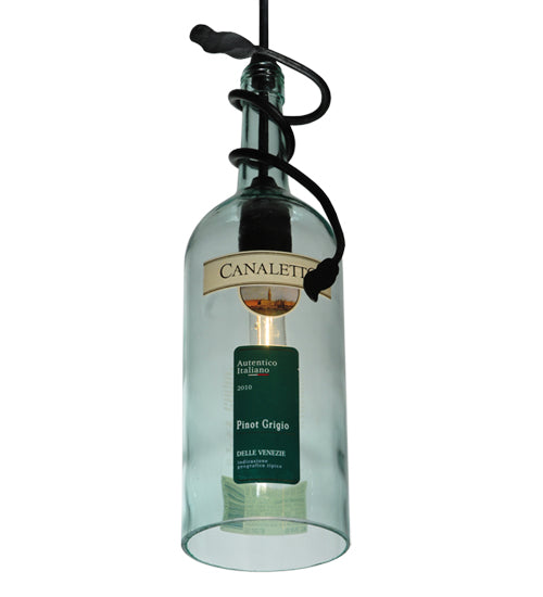 Meyda Lighting Personalized 5" Black Mini Pendant Light With Clear Green Canaletto Wine Bottle Shade Glass