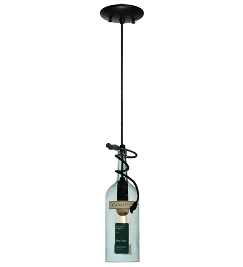 Meyda Lighting Personalized 5" Black Mini Pendant Light With Clear Green Canaletto Wine Bottle Shade Glass