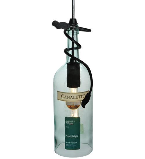 Meyda Lighting Personalized 5" Black Mini Pendant Light With Clear Green Canaletto Wine Bottle Shade Glass