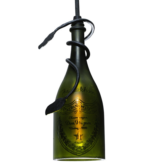 Meyda Lighting Personalized 5" Black Mini Pendant Light With Green Champagne Bottle Shade Glass