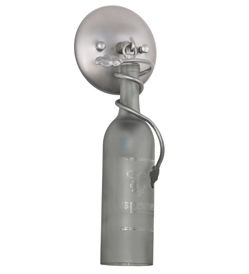 Meyda Lighting Personalized 5" Nickel Grapevine Wine Shop Wall Sconce With Frosted Clear Sandblasted Wine Bottle Shade Glass