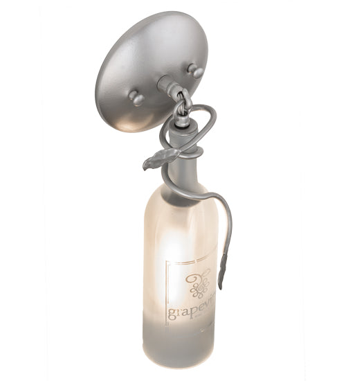 Meyda Lighting Personalized 5" Nickel Grapevine Wine Shop Wall Sconce With Frosted Clear Sandblasted Wine Bottle Shade Glass