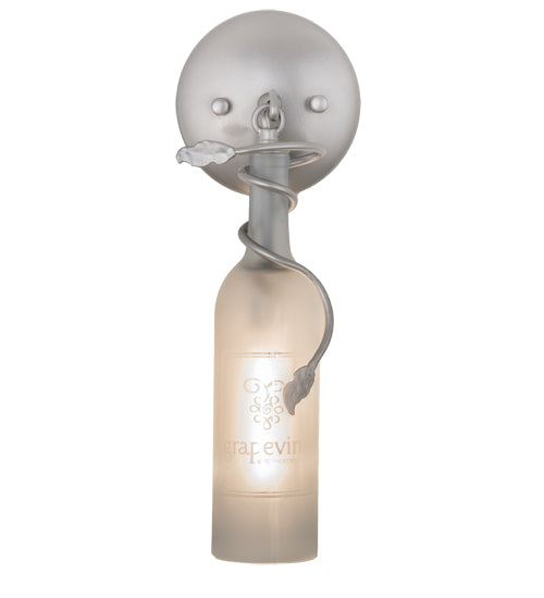 Meyda Lighting Personalized 5" Nickel Grapevine Wine Shop Wall Sconce With Frosted Clear Sandblasted Wine Bottle Shade Glass