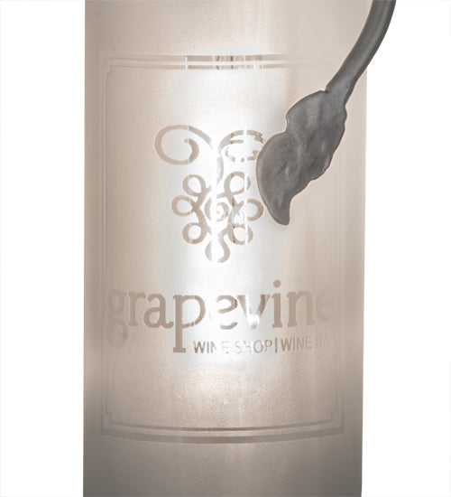 Meyda Lighting Personalized 5" Nickel Grapevine Wine Shop Wall Sconce With Frosted Clear Sandblasted Wine Bottle Shade Glass