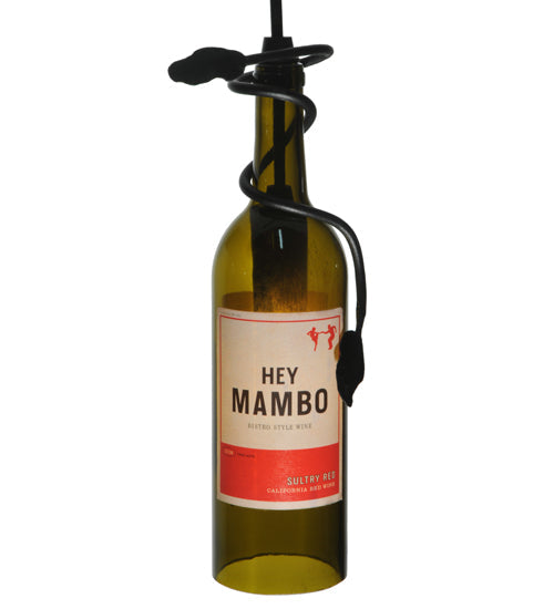 Meyda Lighting Personalized 5" Textured Black Mini Pendant Light With Green Hey Mambo Wine Bottle Shade Glass