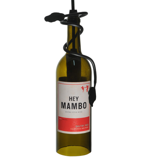 Meyda Lighting Personalized 5" Textured Black Mini Pendant Light With Green Hey Mambo Wine Bottle Shade Glass