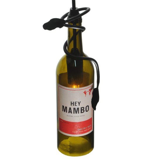Meyda Lighting Personalized 5" Textured Black Mini Pendant Light With Green Hey Mambo Wine Bottle Shade Glass