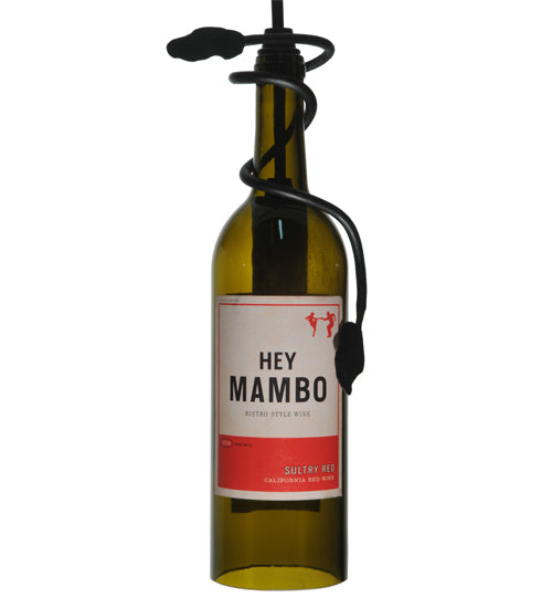 Meyda Lighting Personalized 5" Textured Black Mini Pendant Light With Green Hey Mambo Wine Bottle Shade Glass