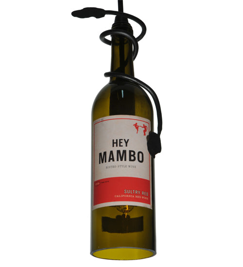 Meyda Lighting Personalized 5" Textured Black Mini Pendant Light With Green Hey Mambo Wine Bottle Shade Glass