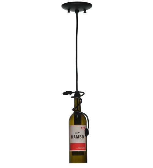 Meyda Lighting Personalized 5" Textured Black Mini Pendant Light With Green Hey Mambo Wine Bottle Shade Glass