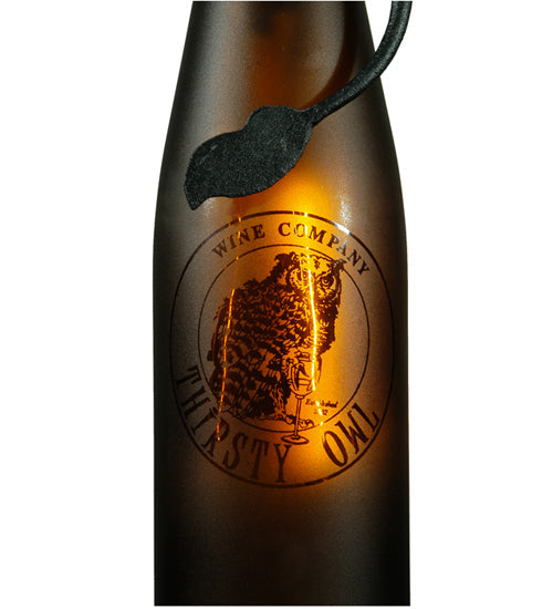 Meyda Lighting Personalized 5" Textured Black Thirsty Owl Mini Pendant Light With Amber Wine Bottle Shade Glass
