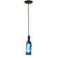 Meyda Lighting Personalized 5" Textured Black Thirsty Owl Mini Pendant Light With Blue Wine Bottle Shade Glass