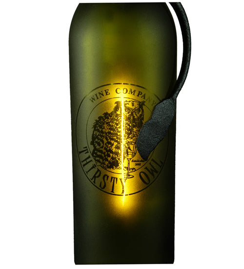 Meyda Lighting Personalized 5" Textured Black Thirsty Owl Mini Pendant Light With Green Wine Bottle Shade Glass