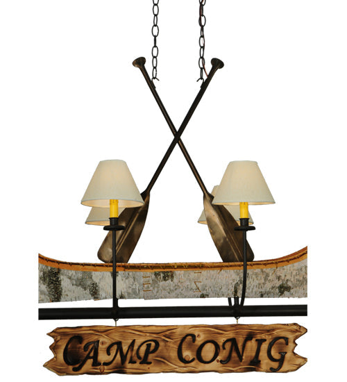 Meyda Lighting Personalized 50" 8-Light Wrought Iron Canoe Chandelier With Beige Textrene Shade