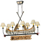 Meyda Lighting Personalized 50" 8-Light Wrought Iron Canoe Chandelier With Beige Textrene Shade