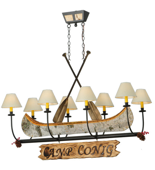 Meyda Lighting Personalized 50" 8-Light Wrought Iron Canoe Chandelier With Beige Textrene Shade