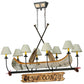 Meyda Lighting Personalized 50" 8-Light Wrought Iron Canoe Chandelier With Beige Textrene Shade