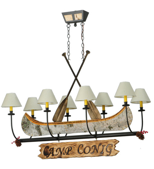 Meyda Lighting Personalized 50" 8-Light Wrought Iron Canoe Chandelier With Beige Textrene Shade