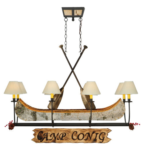 Meyda Lighting Personalized 50" 8-Light Wrought Iron Canoe Chandelier With Beige Textrene Shade