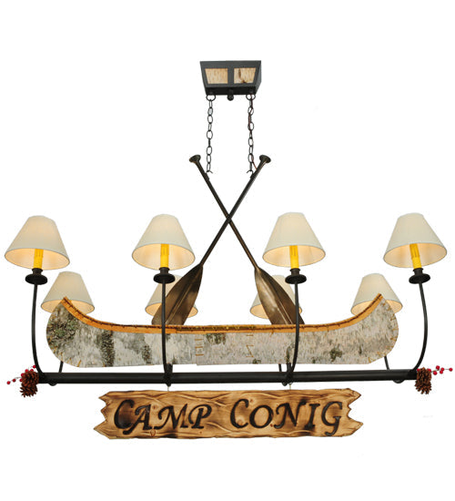 Meyda Lighting Personalized 50" 8-Light Wrought Iron Canoe Chandelier With Beige Textrene Shade