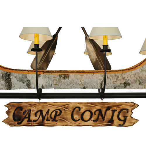 Meyda Lighting Personalized 50" 8-Light Wrought Iron Canoe Chandelier With Beige Textrene Shade