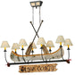 Meyda Lighting Personalized 50" 8-Light Wrought Iron Canoe Chandelier With Beige Textrene Shade