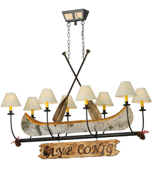 Meyda Lighting Personalized 50" 8-Light Wrought Iron Canoe Chandelier With Beige Textrene Shade