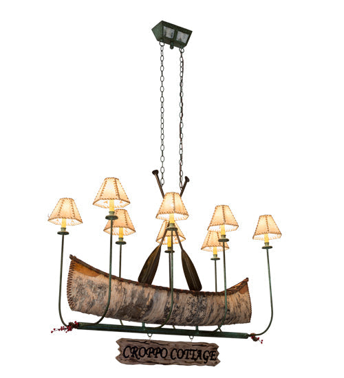 Meyda Lighting Personalized 51" 8-Light Antique Copper & Tarnished Copper Canoe Chandelier With Beige Textrene Shade