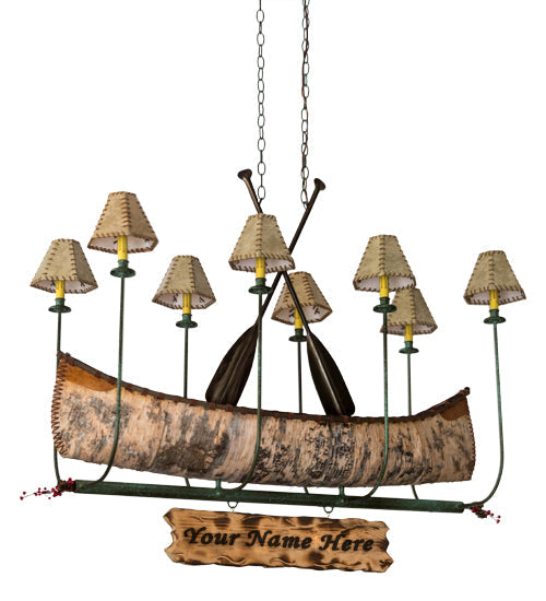 Meyda Lighting Personalized 51" 8-Light Antique Copper & Tarnished Copper Canoe Chandelier With Beige Textrene Shade