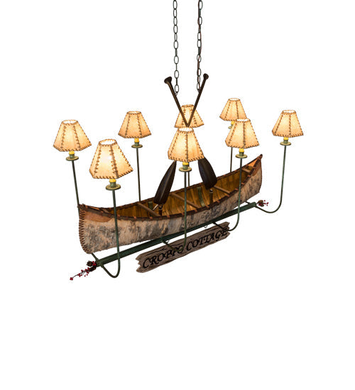 Meyda Lighting Personalized 51" 8-Light Antique Copper & Tarnished Copper Canoe Chandelier With Beige Textrene Shade