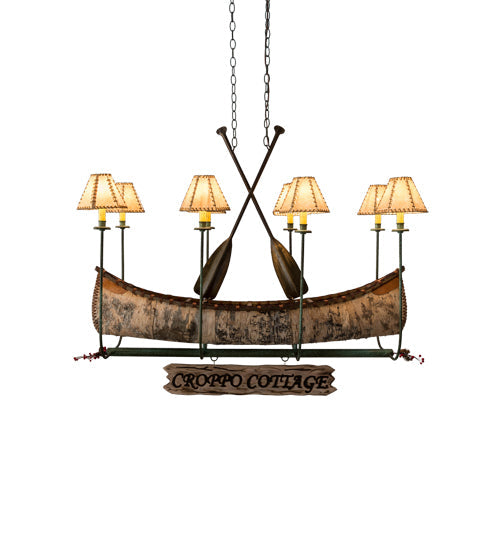 Meyda Lighting Personalized 51" 8-Light Antique Copper & Tarnished Copper Canoe Chandelier With Beige Textrene Shade