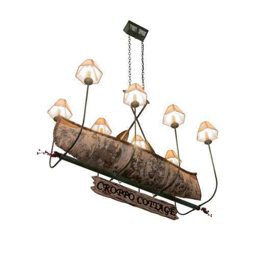 Meyda Lighting Personalized 51" 8-Light Antique Copper & Tarnished Copper Canoe Chandelier With Beige Textrene Shade